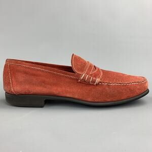 BATTISTONI Size 7.5 Brick Contrast Stitch Suede Slip On Penny Loafers